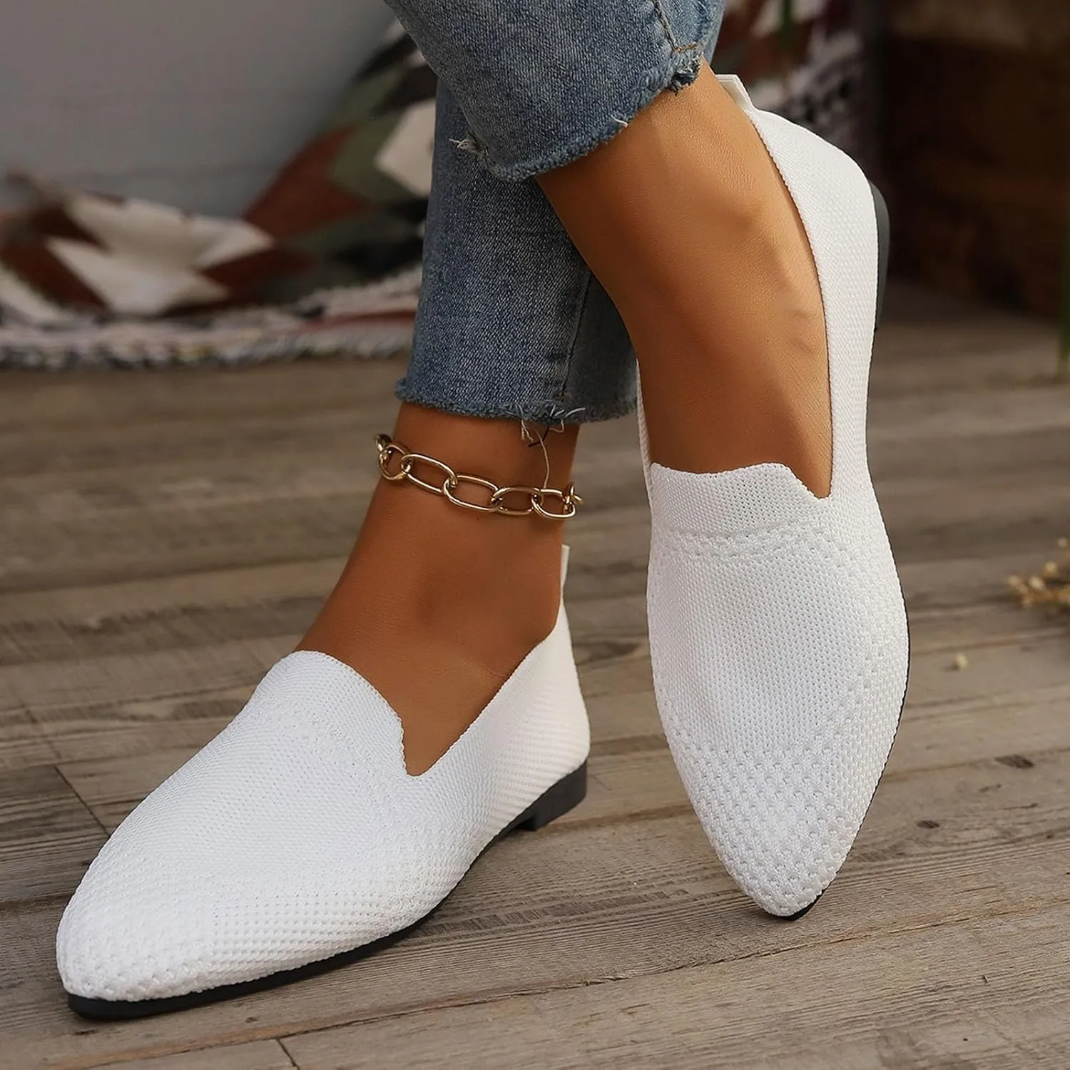 Women's Summer Flat Shoes Fashion Mesh Pointed Toe Breathable Solid Color Casual Shoes Lightweight Dressy Casual Shoes