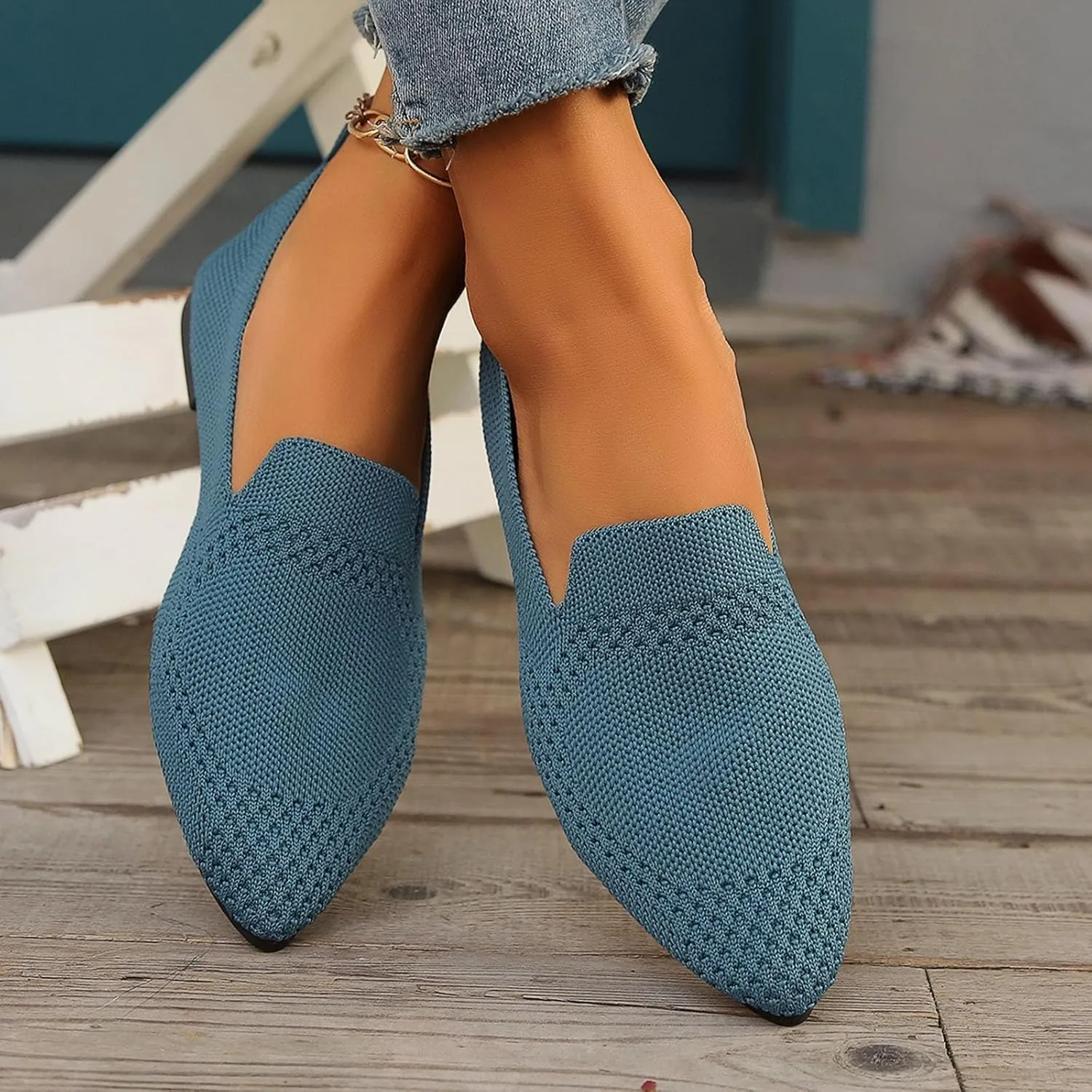 Women's Summer Flat Shoes Fashion Mesh Pointed Toe Breathable Solid Color Casual Shoes Lightweight Dressy Casual Shoes