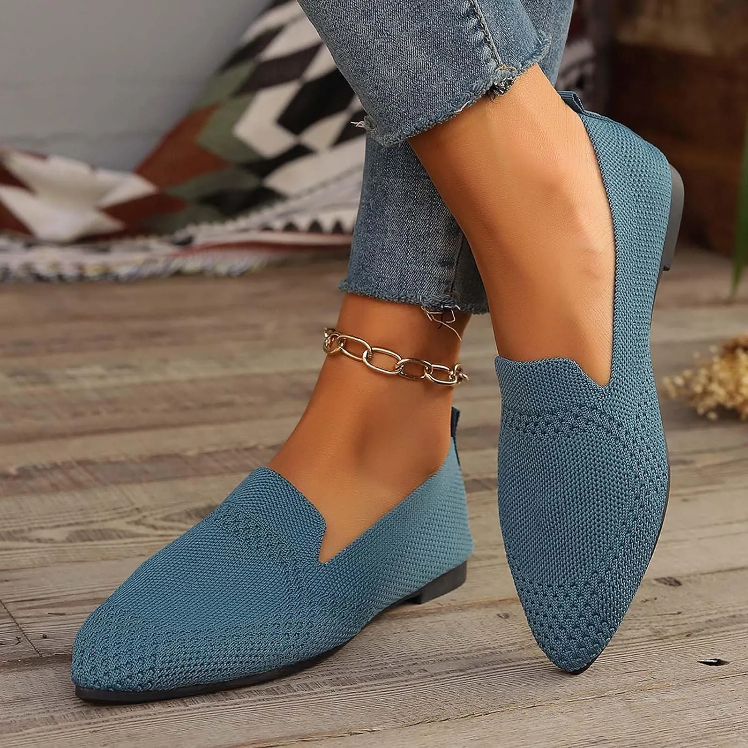 Women's Summer Flat Shoes Fashion Mesh Pointed Toe Breathable Solid Color Casual Shoes Lightweight Dressy Casual Shoes