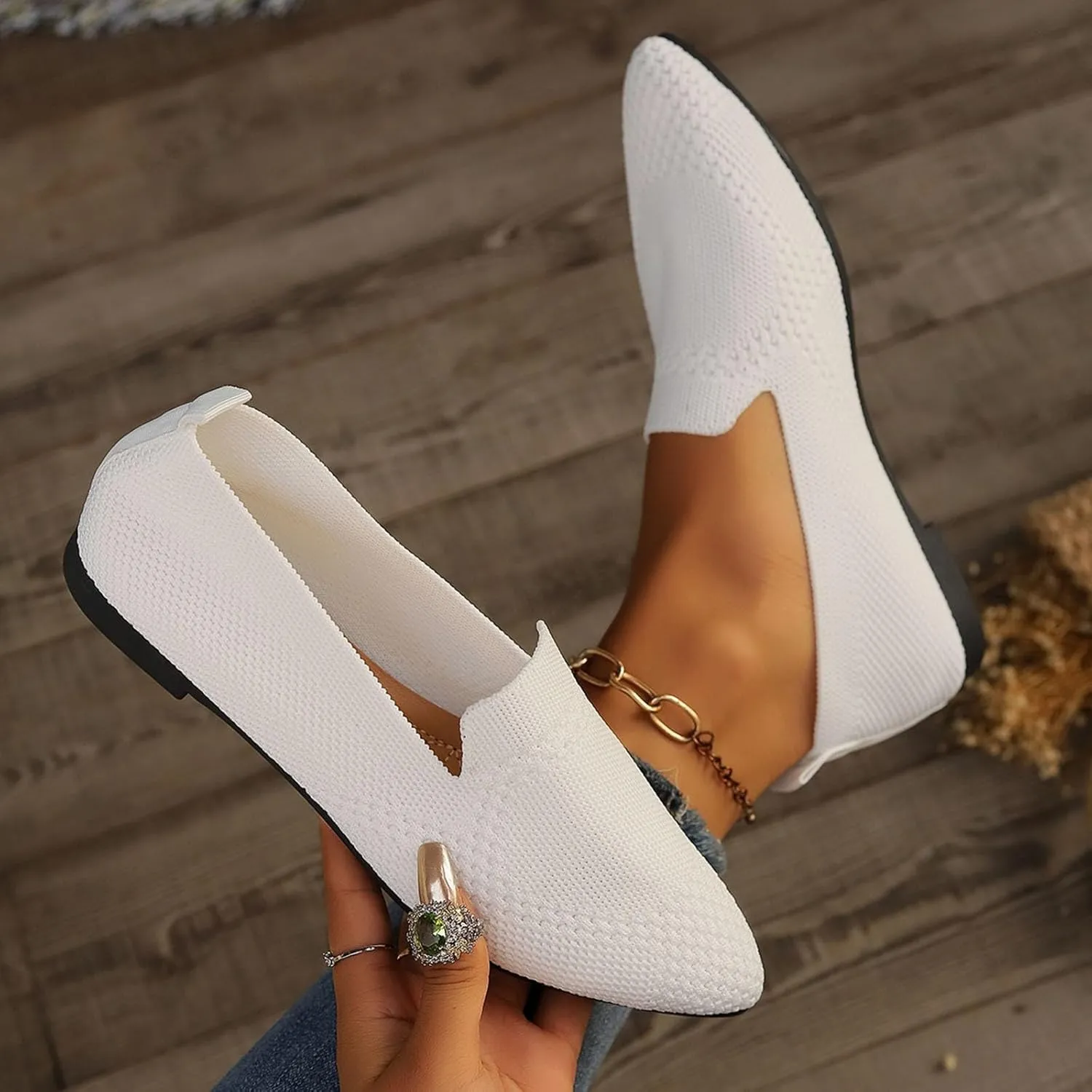 Women's Summer Flat Shoes Fashion Mesh Pointed Toe Breathable Solid Color Casual Shoes Lightweight Dressy Casual Shoes