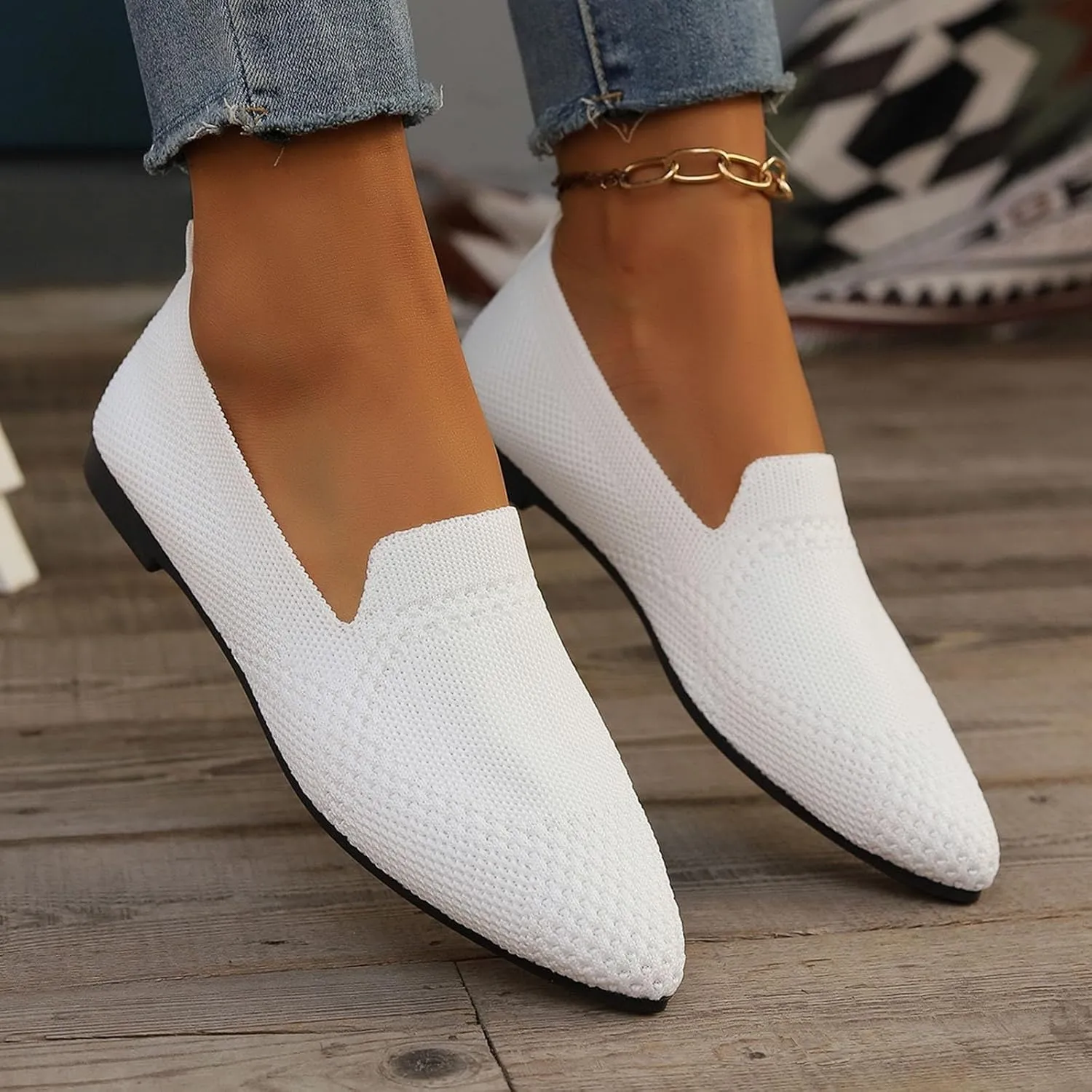 Women's Summer Flat Shoes Fashion Mesh Pointed Toe Breathable Solid Color Casual Shoes Lightweight Dressy Casual Shoes