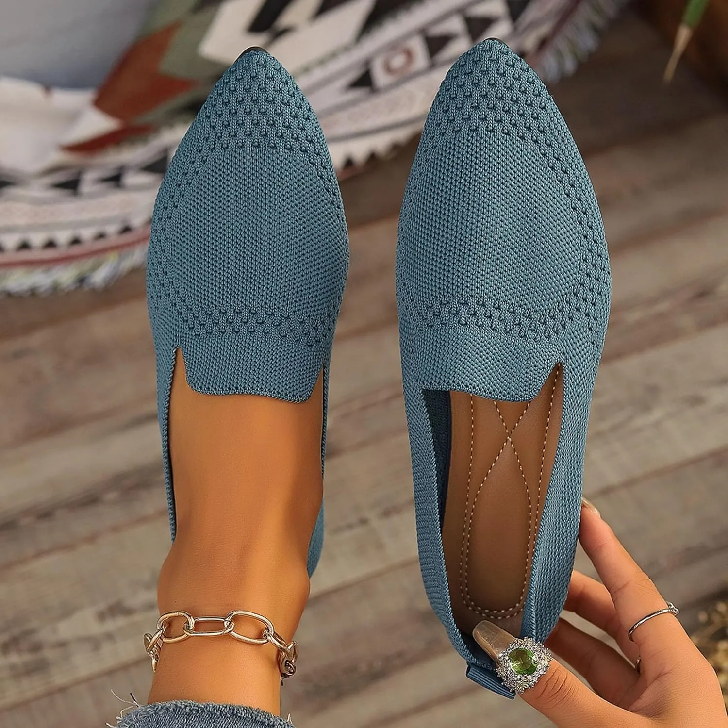 Women's Summer Flat Shoes Fashion Mesh Pointed Toe Breathable Solid Color Casual Shoes Lightweight Dressy Casual Shoes