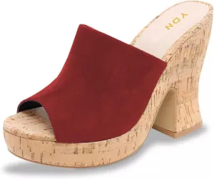 YDN Women's Platform Peep Toe Chunky High Heel Slide Sandals Slip On Backless Slippers Mules Comfy Casual Dress Shoes Size 4-16 US
