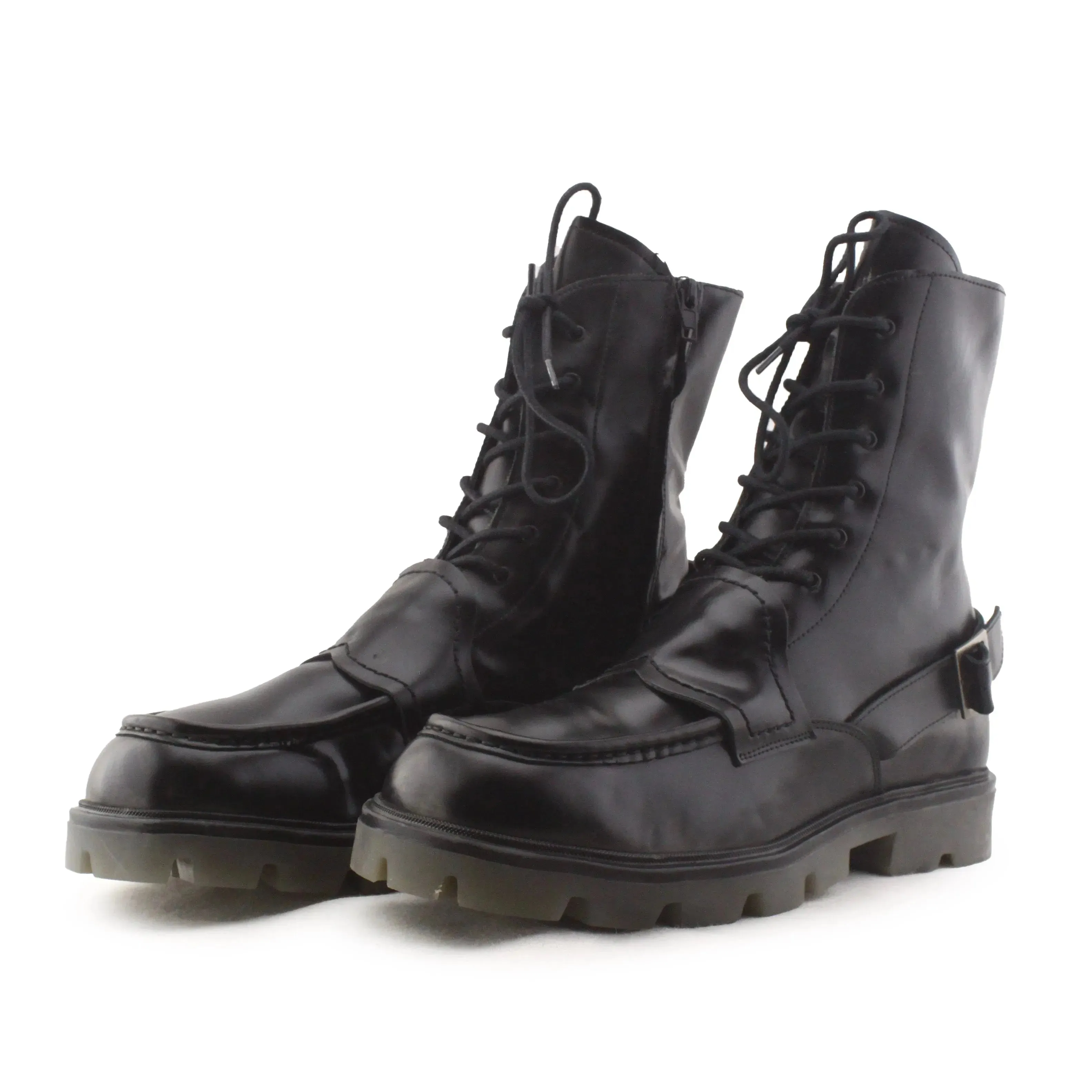 Zara Laces Buckle Straps Combat Ankle Boots | 100% Authentic Leather