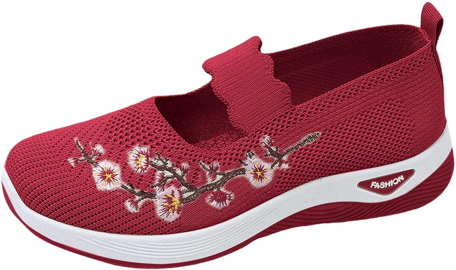 ZSpzx 2025 Women's Mesh Flats Shoes Breathable Slip on Casual Boat Shoes with Flower Embroidered Quick Dry Arch Support Non Slip Running Elastic Sneakers Closed Toe for Gym Travel Daily Wear